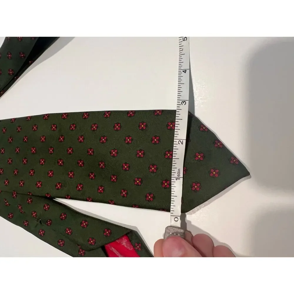 The Berkeley Shop Louis Silk Necktie Green with Red Geometric All Over Print JL